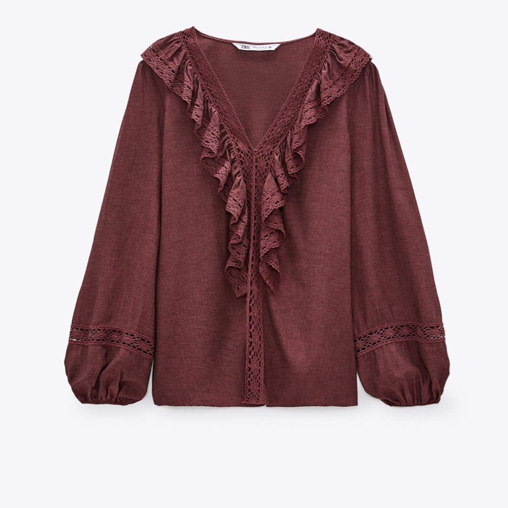 Zara ruffled lace insert blouse NWT size Small